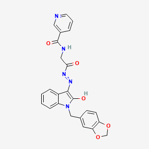 molecular formula C24H19N5O5 B11113658 N-({N'-[(3E)-1-[(2H-1,3-Benzodioxol-5-YL)methyl]-2-oxo-2,3-dihydro-1H-indol-3-ylidene]hydrazinecarbonyl}methyl)pyridine-3-carboxamide 