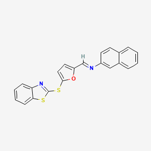 molecular formula C22H14N2OS2 B11113721 N-{(E)-[5-(1,3-benzothiazol-2-ylsulfanyl)furan-2-yl]methylidene}naphthalen-2-amine 