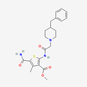 molecular formula C22H27N3O4S B11113744 Methyl 2-{[(4-benzylpiperidin-1-yl)acetyl]amino}-5-carbamoyl-4-methylthiophene-3-carboxylate 
