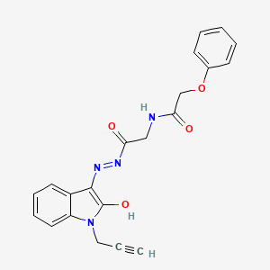 molecular formula C21H18N4O4 B11113861 N-({N'-[(3Z)-2-Oxo-1-(prop-2-YN-1-YL)-2,3-dihydro-1H-indol-3-ylidene]hydrazinecarbonyl}methyl)-2-phenoxyacetamide 