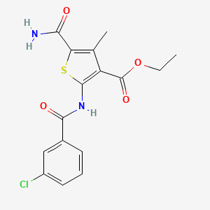 molecular formula C16H15ClN2O4S B11113887 Ethyl 5-carbamoyl-2-{[(3-chlorophenyl)carbonyl]amino}-4-methylthiophene-3-carboxylate 