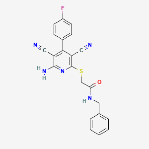 molecular formula C22H16FN5OS B11113940 2-{[6-amino-3,5-dicyano-4-(4-fluorophenyl)pyridin-2-yl]sulfanyl}-N-benzylacetamide 