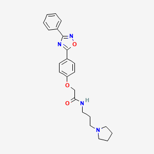molecular formula C23H26N4O3 B11114883 2-[4-(3-phenyl-1,2,4-oxadiazol-5-yl)phenoxy]-N-[3-(pyrrolidin-1-yl)propyl]acetamide 