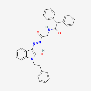 molecular formula C32H28N4O3 B11115878 N-({N'-[(3E)-2-Oxo-1-(2-phenylethyl)-2,3-dihydro-1H-indol-3-ylidene]hydrazinecarbonyl}methyl)-2,2-diphenylacetamide 