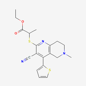 molecular formula C19H21N3O2S2 B11115995 Ethyl 2-{[3-cyano-6-methyl-4-(thiophen-2-yl)-5,6,7,8-tetrahydro-1,6-naphthyridin-2-yl]sulfanyl}propanoate 