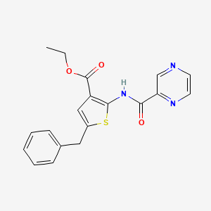 molecular formula C19H17N3O3S B11117494 Ethyl 5-benzyl-2-[(pyrazin-2-ylcarbonyl)amino]thiophene-3-carboxylate 