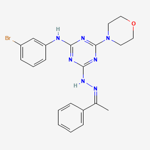molecular formula C21H22BrN7O B11117916 N-(3-bromophenyl)-4-(morpholin-4-yl)-6-[(2Z)-2-(1-phenylethylidene)hydrazinyl]-1,3,5-triazin-2-amine 