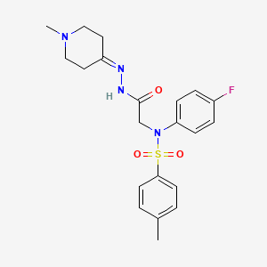 molecular formula C21H25FN4O3S B11118332 2-(4-fluoro-N-(4-methylphenyl)sulfonylanilino)-N-[(1-methylpiperidin-4-ylidene)amino]acetamide 