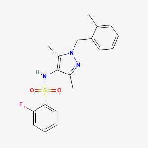 molecular formula C19H20FN3O2S B11119422 N-[3,5-dimethyl-1-(2-methylbenzyl)-1H-pyrazol-4-yl]-2-fluorobenzenesulfonamide 