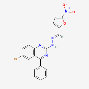 molecular formula C19H12BrN5O3 B11119620 N-(6-Bromo-4-phenyl-quinazolin-2-yl)-N'-(5-nitro-furan-2-ylmethylene)-hydrazine 