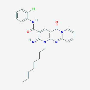 molecular formula C26H28ClN5O2 B11120042 N-(2-chlorophenyl)-6-imino-7-octyl-2-oxo-1,7,9-triazatricyclo[8.4.0.03,8]tetradeca-3(8),4,9,11,13-pentaene-5-carboxamide 