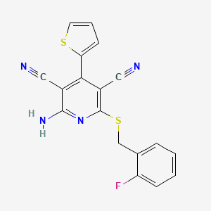molecular formula C18H11FN4S2 B11120056 2-Amino-6-[(2-fluorobenzyl)sulfanyl]-4-(thiophen-2-yl)pyridine-3,5-dicarbonitrile 