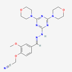 molecular formula C21H26N8O4 B11120093 {4-[(E)-{2-[4,6-di(morpholin-4-yl)-1,3,5-triazin-2-yl]hydrazinylidene}methyl]-2-methoxyphenoxy}acetonitrile 