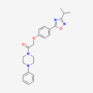 molecular formula C23H26N4O3 B11120480 1-(4-Phenylpiperazin-1-yl)-2-{4-[3-(propan-2-yl)-1,2,4-oxadiazol-5-yl]phenoxy}ethanone 