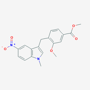 molecular formula C19H18N2O5 B011121 methyl 3-methoxy-4-(1-methyl-5-nitro-1H-indol-3-yl)methylbenzoate CAS No. 107754-15-4