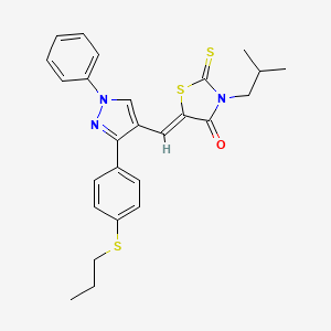 molecular formula C26H27N3OS3 B11121003 (5Z)-3-(2-methylpropyl)-5-({1-phenyl-3-[4-(propylsulfanyl)phenyl]-1H-pyrazol-4-yl}methylidene)-2-thioxo-1,3-thiazolidin-4-one 