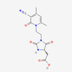 molecular formula C15H16N4O5 B11121586 {(4S)-1-[2-(3-cyano-4,6-dimethyl-2-oxopyridin-1(2H)-yl)ethyl]-2,5-dioxoimidazolidin-4-yl}acetic acid 