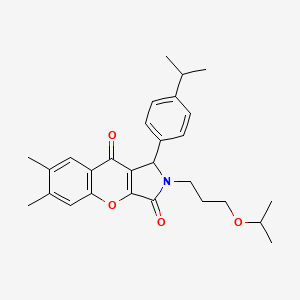 molecular formula C28H33NO4 B11122296 6,7-Dimethyl-2-[3-(propan-2-yloxy)propyl]-1-[4-(propan-2-yl)phenyl]-1,2-dihydrochromeno[2,3-c]pyrrole-3,9-dione 