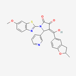 molecular formula C27H21N3O5S B11122349 3-hydroxy-1-(6-methoxy-1,3-benzothiazol-2-yl)-4-[(2-methyl-2,3-dihydro-1-benzofuran-5-yl)carbonyl]-5-(pyridin-3-yl)-1,5-dihydro-2H-pyrrol-2-one 