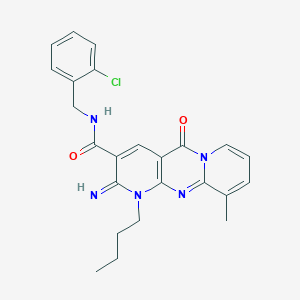 molecular formula C24H24ClN5O2 B11122584 7-butyl-N-[(2-chlorophenyl)methyl]-6-imino-11-methyl-2-oxo-1,7,9-triazatricyclo[8.4.0.0^{3,8}]tetradeca-3(8),4,9,11,13-pentaene-5-carboxamide 