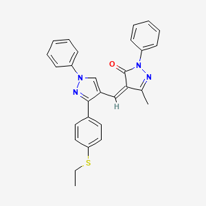 molecular formula C28H24N4OS B11122833 4-((Z)-1-{3-[4-(ethylsulfanyl)phenyl]-1-phenyl-1H-pyrazol-4-yl}methylidene)-3-methyl-1-phenyl-1H-pyrazol-5-one 