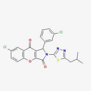 molecular formula C23H17Cl2N3O3S B11123041 7-Chloro-1-(3-chlorophenyl)-2-[5-(2-methylpropyl)-1,3,4-thiadiazol-2-yl]-1,2-dihydrochromeno[2,3-c]pyrrole-3,9-dione 