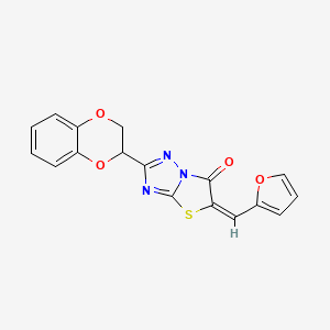 molecular formula C17H11N3O4S B11123084 (5E)-2-(2,3-dihydro-1,4-benzodioxin-2-yl)-5-(furan-2-ylmethylidene)[1,3]thiazolo[3,2-b][1,2,4]triazol-6(5H)-one 