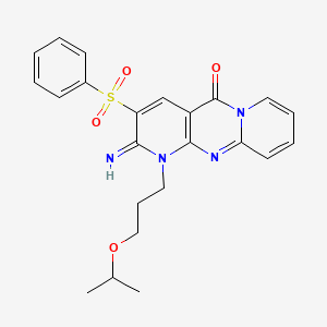 molecular formula C23H24N4O4S B11123121 5-(Benzenesulfonyl)-6-imino-7-[3-(propan-2-yloxy)propyl]-1,7,9-triazatricyclo[8.4.0.0^{3,8}]tetradeca-3(8),4,9,11,13-pentaen-2-one 