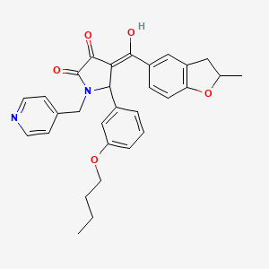 molecular formula C30H30N2O5 B11123170 5-(3-butoxyphenyl)-3-hydroxy-4-[(2-methyl-2,3-dihydro-1-benzofuran-5-yl)carbonyl]-1-(pyridin-4-ylmethyl)-1,5-dihydro-2H-pyrrol-2-one 