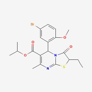 molecular formula C20H23BrN2O4S B11123189 isopropyl 5-(5-bromo-2-methoxyphenyl)-2-ethyl-7-methyl-3-oxo-2,3-dihydro-5H-[1,3]thiazolo[3,2-a]pyrimidine-6-carboxylate 