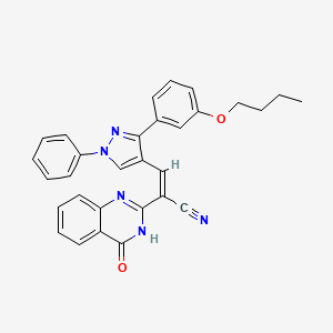 molecular formula C30H25N5O2 B11123429 (2Z)-3-[3-(3-butoxyphenyl)-1-phenyl-1H-pyrazol-4-yl]-2-(4-oxo-3,4-dihydroquinazolin-2-yl)prop-2-enenitrile 