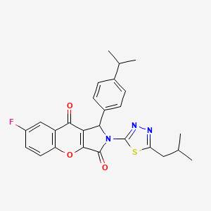 molecular formula C26H24FN3O3S B11123543 7-Fluoro-2-[5-(2-methylpropyl)-1,3,4-thiadiazol-2-yl]-1-[4-(propan-2-yl)phenyl]-1,2-dihydrochromeno[2,3-c]pyrrole-3,9-dione 