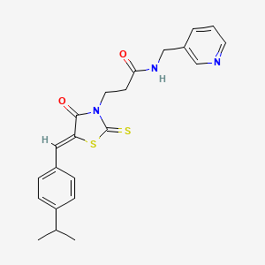 molecular formula C22H23N3O2S2 B11123589 3-{(5Z)-4-oxo-5-[4-(propan-2-yl)benzylidene]-2-thioxo-1,3-thiazolidin-3-yl}-N-(pyridin-3-ylmethyl)propanamide 