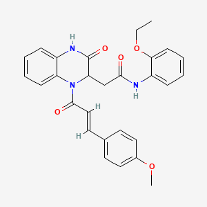 molecular formula C28H27N3O5 B11123634 N-(2-ethoxyphenyl)-2-{1-[(2E)-3-(4-methoxyphenyl)prop-2-enoyl]-3-oxo-1,2,3,4-tetrahydroquinoxalin-2-yl}acetamide 