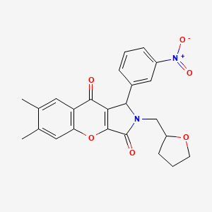 molecular formula C24H22N2O6 B11123697 6,7-Dimethyl-1-(3-nitrophenyl)-2-(tetrahydrofuran-2-ylmethyl)-1,2-dihydrochromeno[2,3-c]pyrrole-3,9-dione 