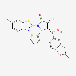 molecular formula C26H20N2O4S2 B11123746 3-hydroxy-1-(6-methyl-1,3-benzothiazol-2-yl)-4-[(2-methyl-2,3-dihydro-1-benzofuran-5-yl)carbonyl]-5-(thiophen-2-yl)-1,5-dihydro-2H-pyrrol-2-one 