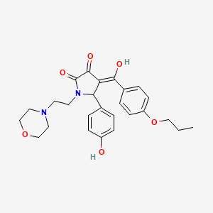 molecular formula C26H30N2O6 B11123757 3-hydroxy-5-(4-hydroxyphenyl)-1-[2-(morpholin-4-yl)ethyl]-4-[(4-propoxyphenyl)carbonyl]-1,5-dihydro-2H-pyrrol-2-one 