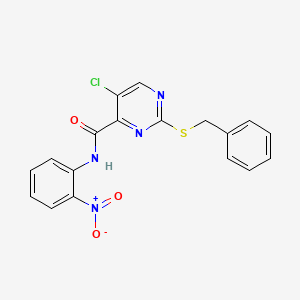 molecular formula C18H13ClN4O3S B11123818 2-(benzylsulfanyl)-5-chloro-N-(2-nitrophenyl)pyrimidine-4-carboxamide 