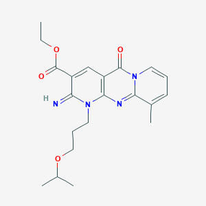 molecular formula C21H26N4O4 B11124229 ethyl 6-imino-11-methyl-2-oxo-7-(3-propan-2-yloxypropyl)-1,7,9-triazatricyclo[8.4.0.03,8]tetradeca-3(8),4,9,11,13-pentaene-5-carboxylate 