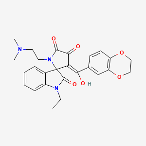 molecular formula C26H27N3O6 B11124581 3'-(2,3-Dihydro-1,4-benzodioxine-6-carbonyl)-1'-[2-(dimethylamino)ethyl]-1-ethyl-4'-hydroxy-1,1',2,5'-tetrahydrospiro[indole-3,2'-pyrrole]-2,5'-dione 