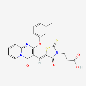molecular formula C22H17N3O5S2 B11124847 3-[(5Z)-5-{[2-(3-methylphenoxy)-4-oxo-4H-pyrido[1,2-a]pyrimidin-3-yl]methylidene}-4-oxo-2-thioxo-1,3-thiazolidin-3-yl]propanoic acid 