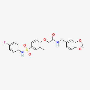 molecular formula C23H21FN2O6S B11125757 N-(1,3-benzodioxol-5-ylmethyl)-2-{4-[(4-fluorophenyl)sulfamoyl]-2-methylphenoxy}acetamide 