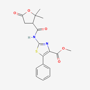 molecular formula C18H18N2O5S B11128415 Methyl 2-{[(2,2-dimethyl-5-oxotetrahydro-3-furanyl)carbonyl]amino}-5-phenyl-1,3-thiazole-4-carboxylate 