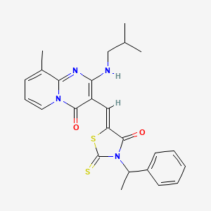 molecular formula C25H26N4O2S2 B11128497 5-{(Z)-1-[2-(isobutylamino)-9-methyl-4-oxo-4H-pyrido[1,2-a]pyrimidin-3-yl]methylidene}-3-(1-phenylethyl)-2-thioxo-1,3-thiazolan-4-one 