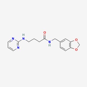 molecular formula C16H18N4O3 B11128630 N-(1,3-benzodioxol-5-ylmethyl)-4-(2-pyrimidinylamino)butanamide 