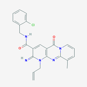 molecular formula C23H20ClN5O2 B11129237 N-[(2-chlorophenyl)methyl]-6-imino-11-methyl-2-oxo-7-prop-2-enyl-1,7,9-triazatricyclo[8.4.0.03,8]tetradeca-3(8),4,9,11,13-pentaene-5-carboxamide 