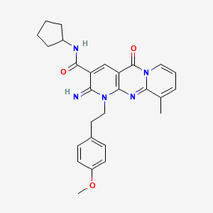 molecular formula C27H29N5O3 B11130049 N-cyclopentyl-6-imino-7-[2-(4-methoxyphenyl)ethyl]-11-methyl-2-oxo-1,7,9-triazatricyclo[8.4.0.03,8]tetradeca-3(8),4,9,11,13-pentaene-5-carboxamide 