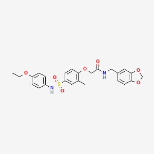molecular formula C25H26N2O7S B11130416 N-(1,3-benzodioxol-5-ylmethyl)-2-{4-[(4-ethoxyphenyl)sulfamoyl]-2-methylphenoxy}acetamide 