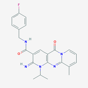 molecular formula C23H22FN5O2 B11130966 N-[(4-fluorophenyl)methyl]-6-imino-11-methyl-2-oxo-7-propan-2-yl-1,7,9-triazatricyclo[8.4.0.03,8]tetradeca-3(8),4,9,11,13-pentaene-5-carboxamide 