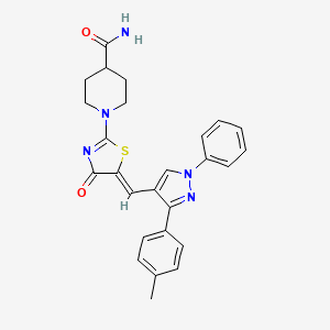 molecular formula C26H25N5O2S B11131045 1-[(5Z)-5-{[3-(4-methylphenyl)-1-phenyl-1H-pyrazol-4-yl]methylidene}-4-oxo-4,5-dihydro-1,3-thiazol-2-yl]piperidine-4-carboxamide 